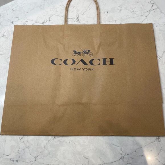 Coach Brown Shopping Gift Bag with Handle Kraft Paper Reusable H 12"xW 16"xD 6" - Picture 1 of 12